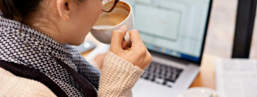 Sipping coffee while enjoying free wifi